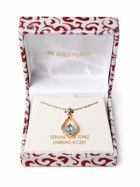 Kohl's 18K Gold Plated Necklace with Blue Topaz and Clear Accents